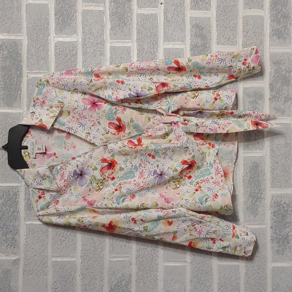 Rachel Zoe Women's Colorful Floral Faux Wrap Lightweight Spring Blouse Medium